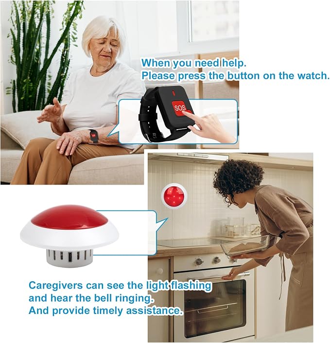 Wireless Caregiver Pager Watch Call Button Strobe Light System - Image 2
