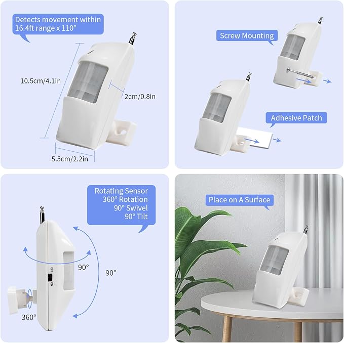 Caregiver Pager Motion Sensor Alarm Indoor Home Wireless Bed Alarm and Fall - Image 3