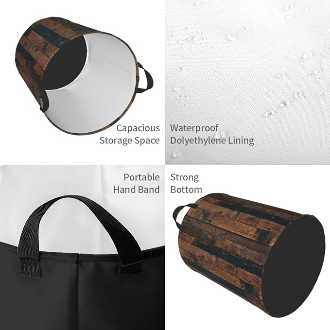 Laundry Basket Retro Wood Grain Collapsible Large Capacity, 63l Dirty Clothes - Image 5
