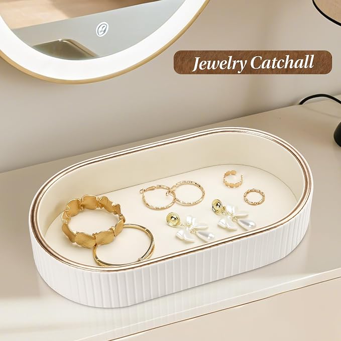 GORESE Oval Vanity Tray Perfume Organizer, PU Leather Valet Jewelry Trays - Image 5
