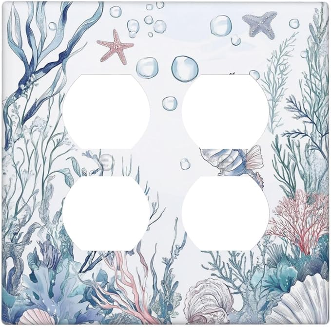 Outlet Covers Ocean Coral Seahorse Seashell Starfish 2 Gang Double Duplex by Unknown