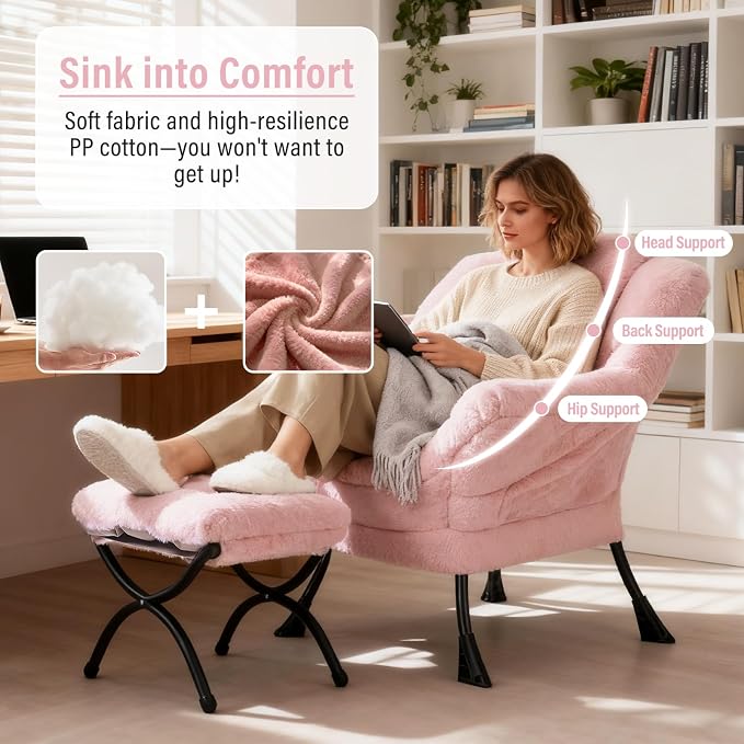 Lazy Chair with Ottoman, Modern Chair with Folding Footrest, Lounge Accent Chair - Image 6