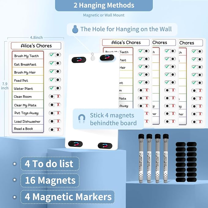 4 Pcs Chore Chart for Kids: Dry Erase My Chores Slider Chart, Magnetic Visual - Image 4