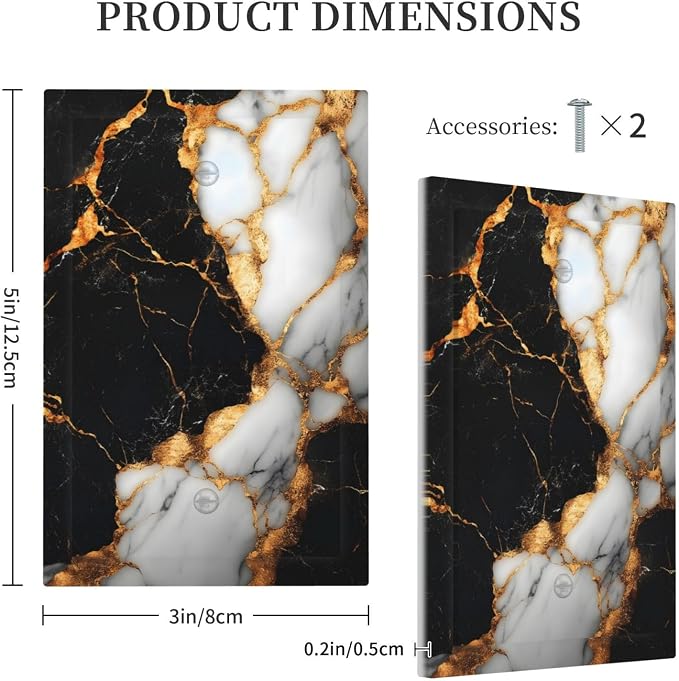 Decorative Light Switch Cover Plate Black Gold Marble 1 Gang No Device Single - Image 5