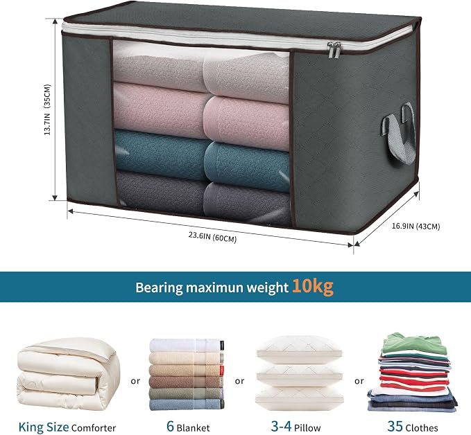 Large Storage Bags, 4 Pack Clothes Storage Bins Foldable Closet Organizers - Image 2