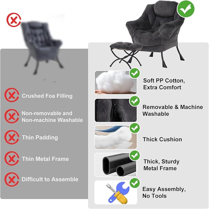 Oversized Chair with Ottoman, Modern Reading Chair, Lounge Accent Chair with - Image 9
