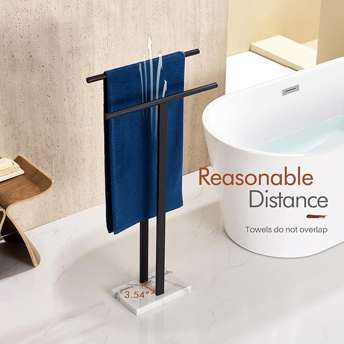 KOKOSIRI Free Standing Towel Racks Matte Black 2-Tier Towel Holder - Image 4