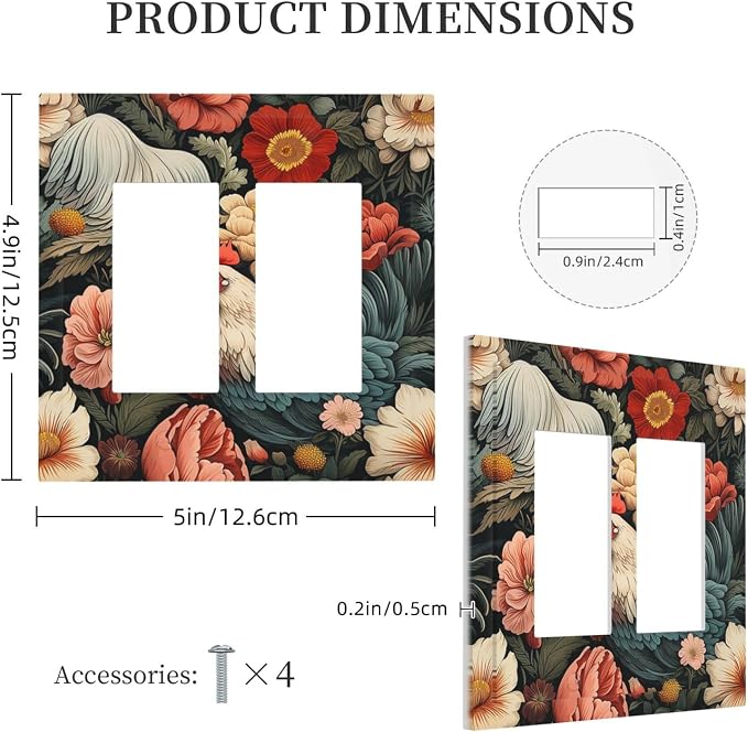 Decorative Outlet Covers Rooster Flowers Red White Chicken Floral 2 Gang Double - Image 5