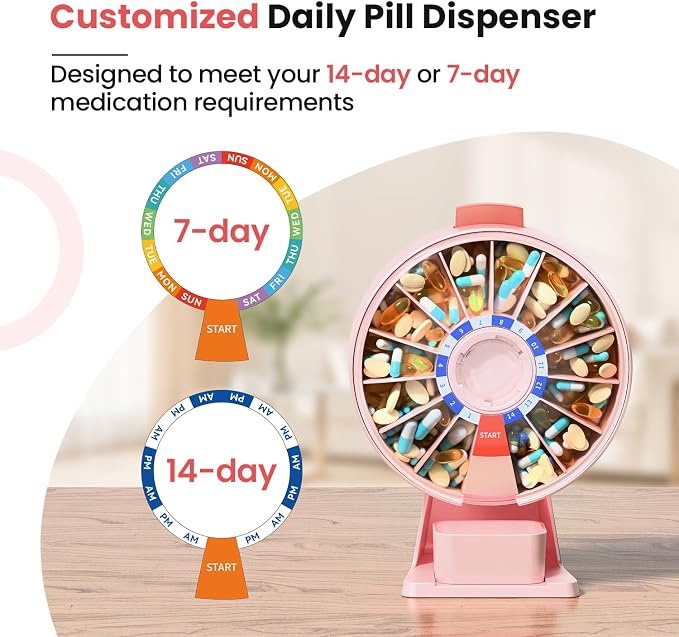 Odaro Large Pill Dispenser, Weekly Pill Organizer 7 Day Am Pm / 14 Day Pill Box - Image 3