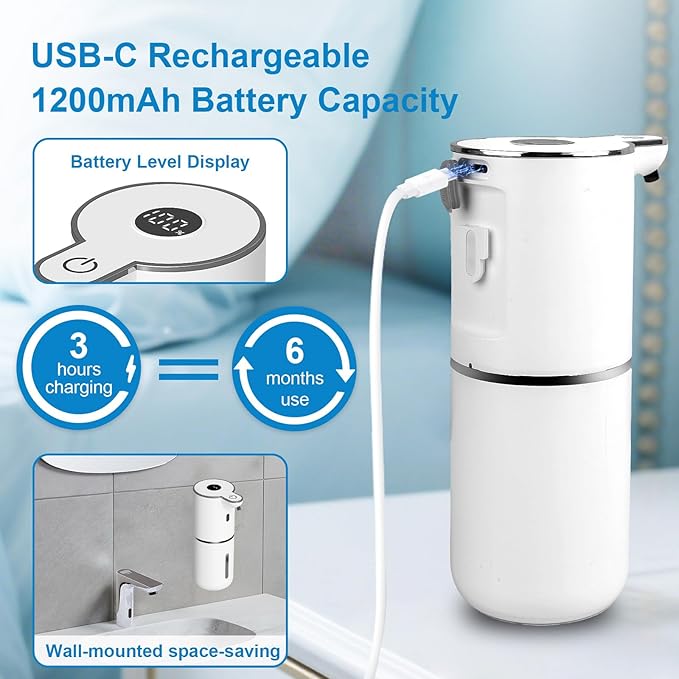 2 Pack Automatic Liquid Soap Dispenser Touchless, USB Rechargeable Smart Hand - Image 4