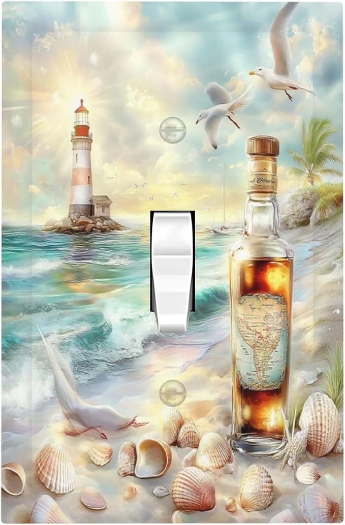 Decorative Light Switch Cover Beach Ocean Lighthouse Seashells 1 Gang Single by Unknown