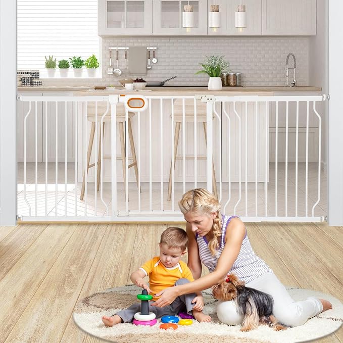 owlie Baby Gate with Door 66-75 Inch, Extra Wide Stair Gates by owlieextrawidebabygate