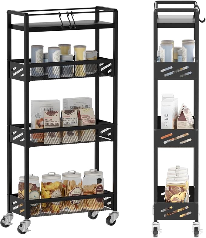 DGSNADGO Slim Rolling Storage Cart, 4-Tier Kitchen Cart on Wheels, Narrow by DGSANDGPuttheCustomerFirst