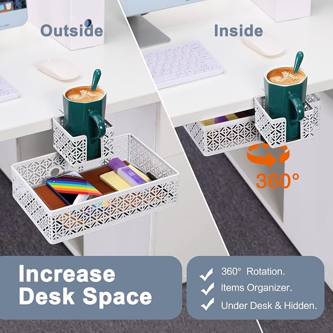 Under Desk Drawer Organizer Clip-on Cup Holder Under Desk Storage Drawers - Image 3