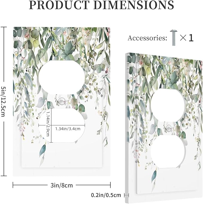 Sage Green Watercolor Eucalyptus Leaves Floral Flowers Outlet Covers 1 Gang - Image 5