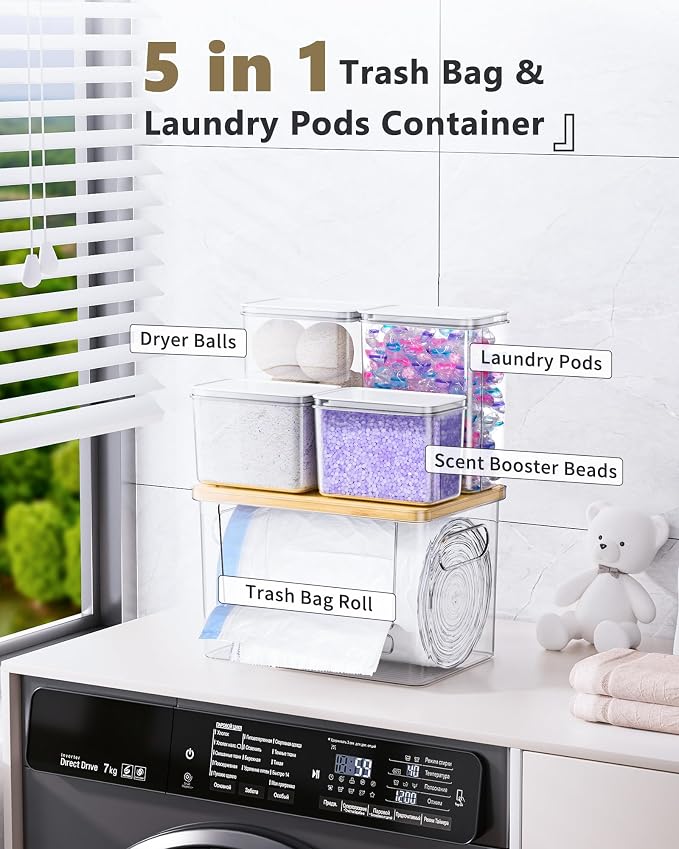 Trash Bag Dispenser Dishwasher Pods Container, 5 in 1 Garbage Bags Holder Under - Image 2