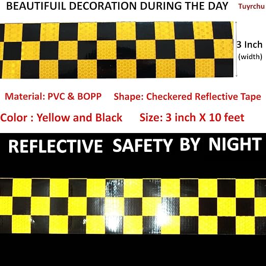 Yellow and Black Reflective Tape 3 inch X 10 feet, Outdoor Waterproof Hazard - Image 3