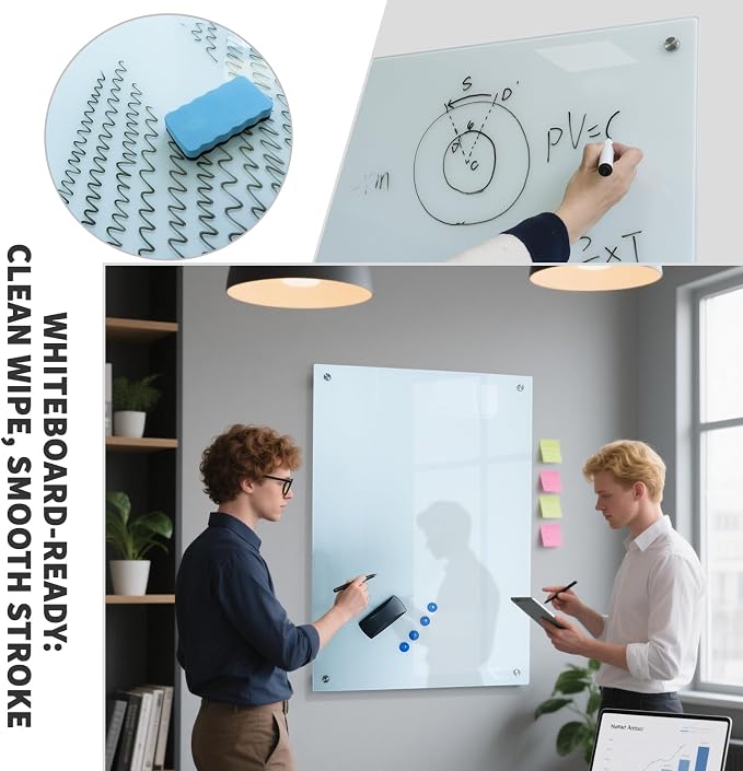 Glass Whiteboard 36"X24" Magnetic Dry Erase Board Frameless Wall Mounted White - Image 5