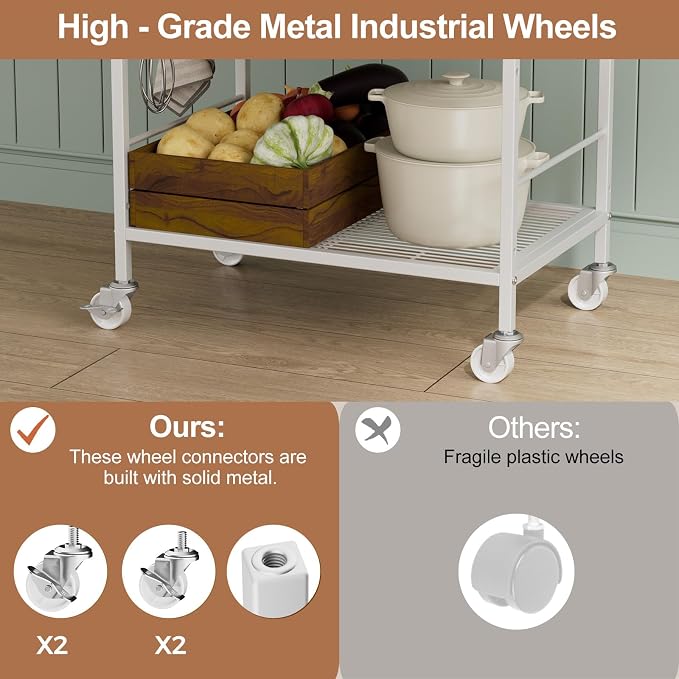 3-Tier Kitchen Cart with Adjustable Shelves - Image 6