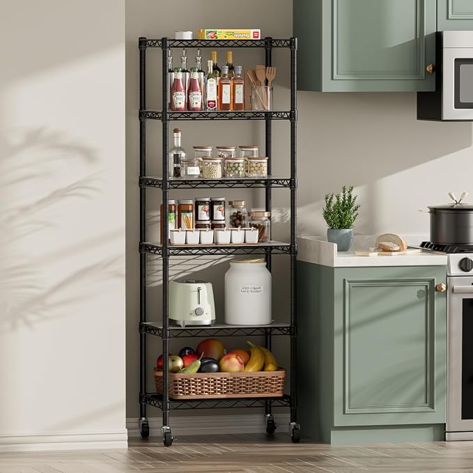SINGAYE 6 Shelf Storage Wire Shelves Closet Bathroom Organizers Metal Pantry - Image 8