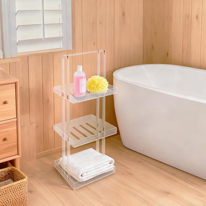 Standing Corner Shower Caddy, 3 Tier Acrylic Shower Shelves Minimalist Shower by Unknown