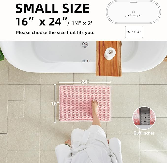 Light Peachy Pink Bathroom Rugs, Waffle Bath Mat Non Slip Washable Quick Dry - Image 2