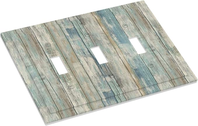 Tea Vintage Wood Plank Distressed Grain Rustic Shiplap Board 3 Gang Light - Image 3