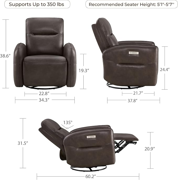 CHITA Power Recliner Chair, Faux Leather Swivel Glider - Image 2