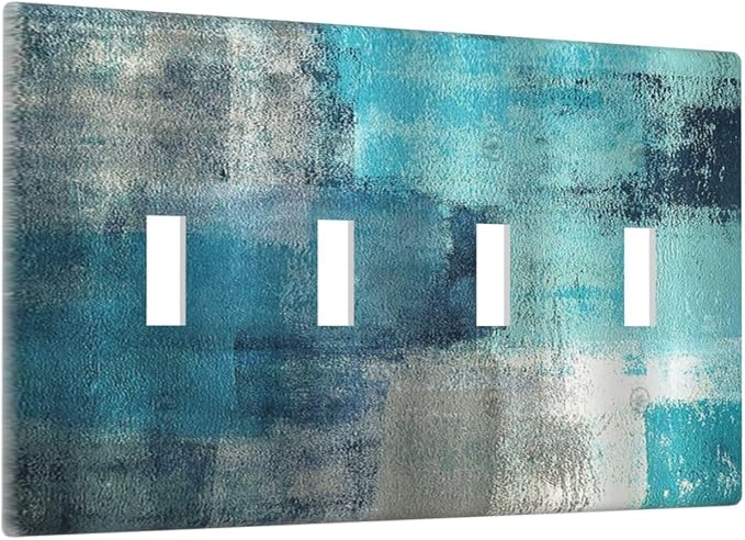 Light Switch Covers Teal Blue Modern Geometric Abstract Turquoise Green Quad - Image 2