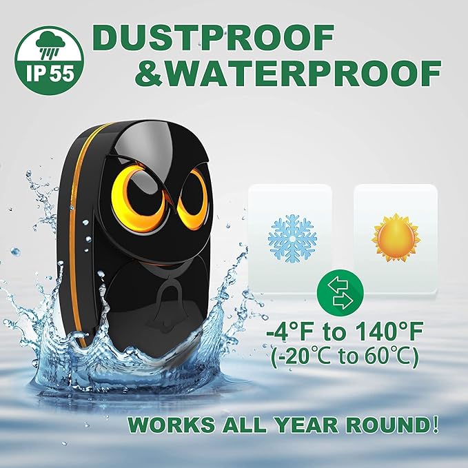 Wireless Doorbell, Cute Owl Doorbell Weatherproof IP55 Outdoor Remote Push - Image 5