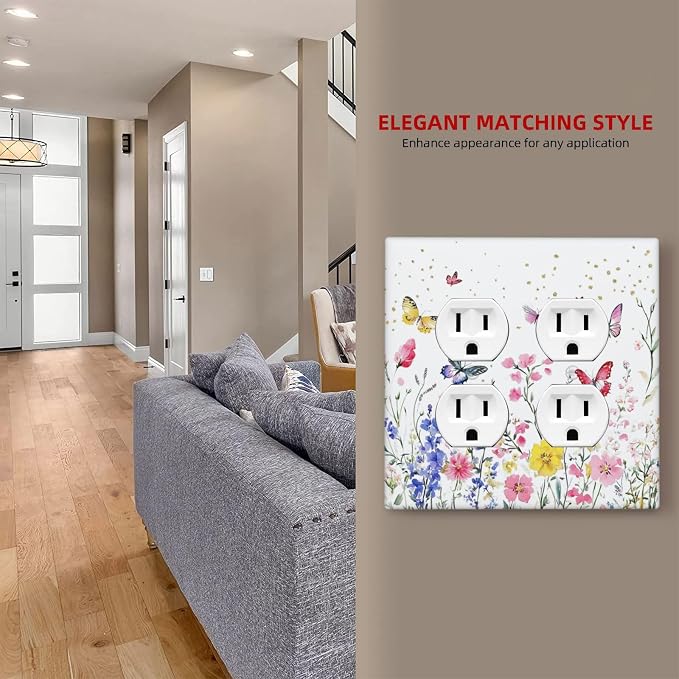 Outlet Covers Watercolor Floral Butterfly Colorful Wildflower 2 Gang Double - Image 7