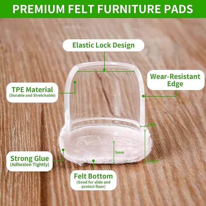 24PCS Clear Chair Leg Floor Protectors, Round Felt Furniture Pads - Image 4