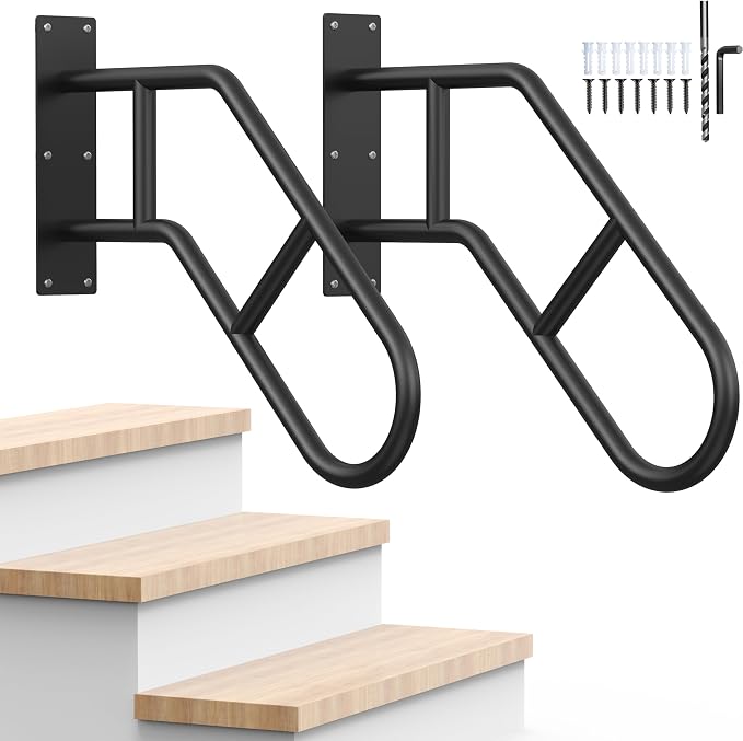 Handrails for Outdoor Steps ，22.8" Stair Railing Indoor1-3 Step, U-Shaped by VZNEKTheNewDesignsVRAcces