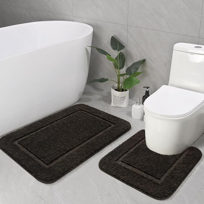 LOCHAS Bathroom Rug Set Brown, Soft Bath Rug Set 2 Piece, Toilet Mat U-Shaped by LOCHAS