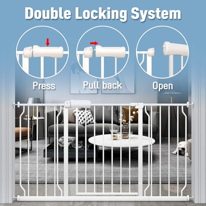 ALLAIBB Extra Wide Pressure Mount Baby Gate Auto Close White Metal Child Dog - Image 3
