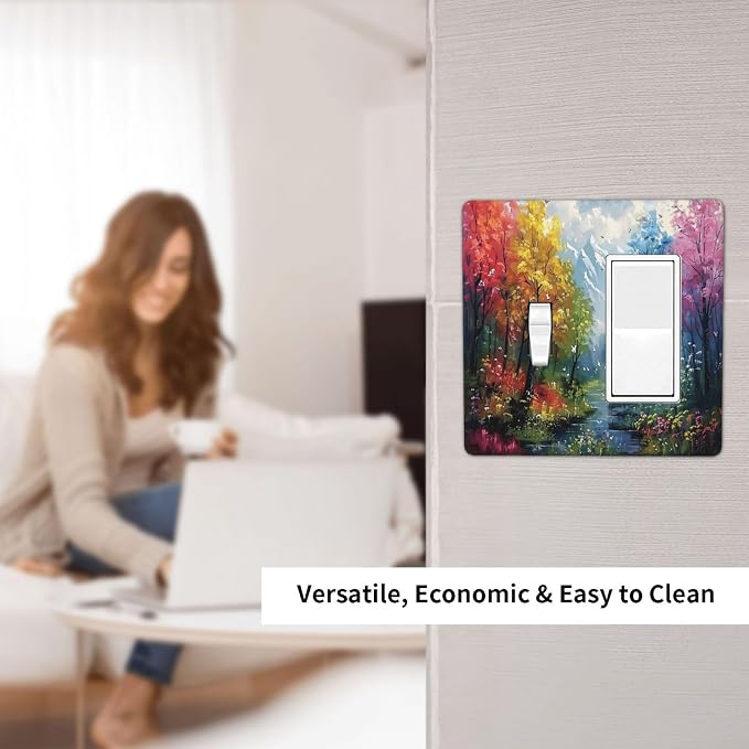 Colorful Forest Snow Mountain River Oil Painting Style Outlet Covers 1 Toggle 1 - Image 6