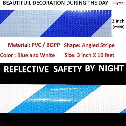 Blue and White Reflective Tape Outdoor Waterproof 3 inch X 10 feet, High - Image 3