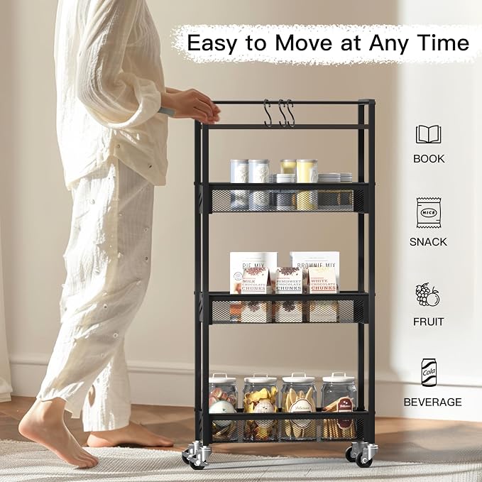 DGSNADGO Slim Rolling Storage Cart, 4-Tier Kitchen Cart on Wheels, Narrow - Image 4