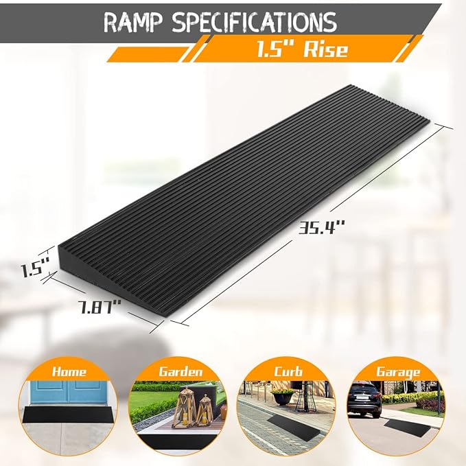 1.5'' Rise Threshold Ramp for Doorways, 2204 LBS Capacity Rubber Threshold Ramp - Image 2