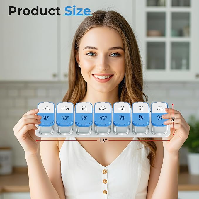 Odaro Extra Large Weekly Pill Organizer 2 Times A Day, XL Pill Box 7 Day Am Pm - Image 3