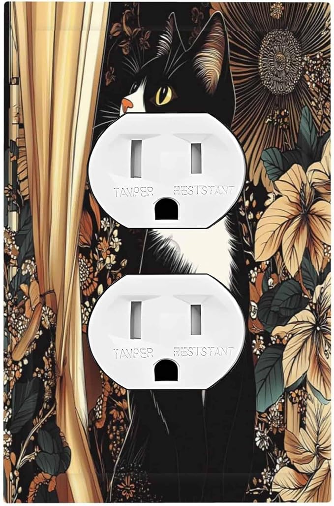 Outlet Covers Boho Mandala Floral Black Cat Vintage Flower 1 Gang Duplex Light by Unknown
