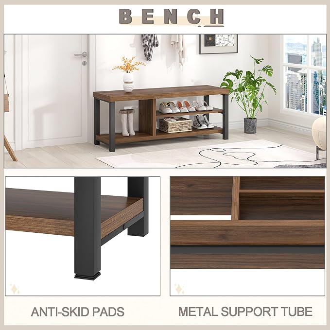 FOLUBAN Shoe Bench, Modern Wood and Metal Storage Bench - Image 6