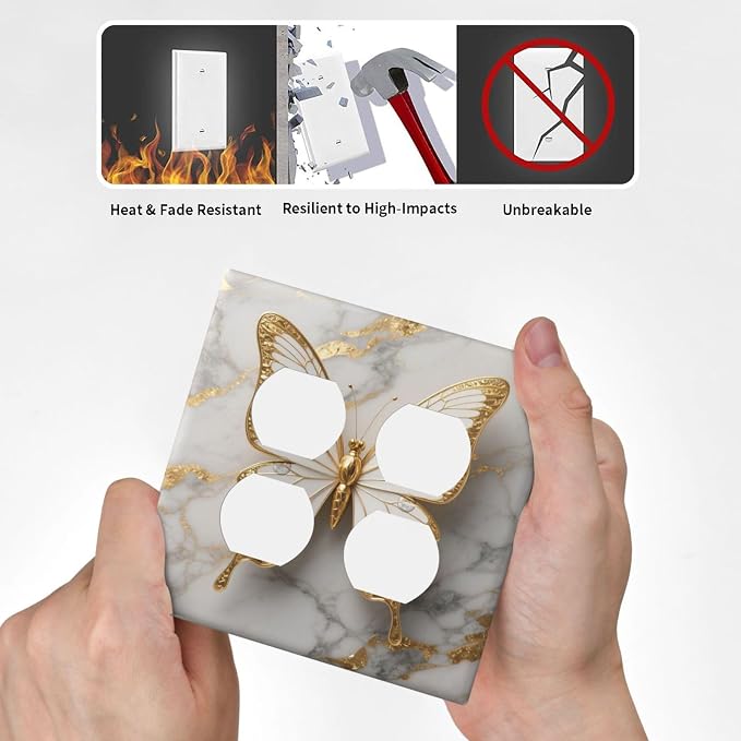 Gold Marble Shine Butterfly Abstract Modern Print Outlet Covers 2 Gang Double - Image 6