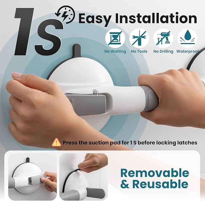 TAILI Grab Bars for Bathtubs and Showers, Shower Handles for Elderly Suction - Image 8
