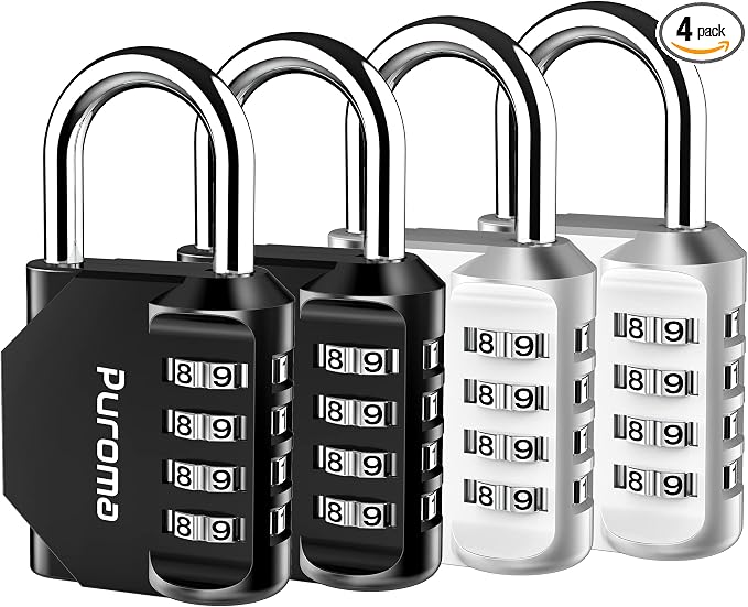 Puroma 4 Pack Combination Lock for Locker 4 Digit Outdoor Waterproof Padlock by Puroma
