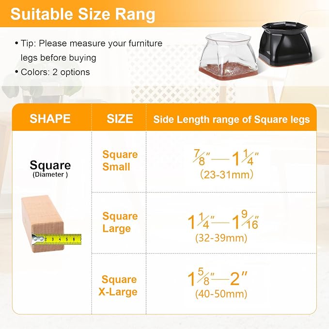 CHUNZEXI 32 Pack Square Chair Leg Floor Protectors - Image 2