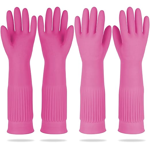 Mamison 2 Pairs Reusable Waterproof Household Dishwashing Cleaning Rubber Gloves by QualityKitchenandHome