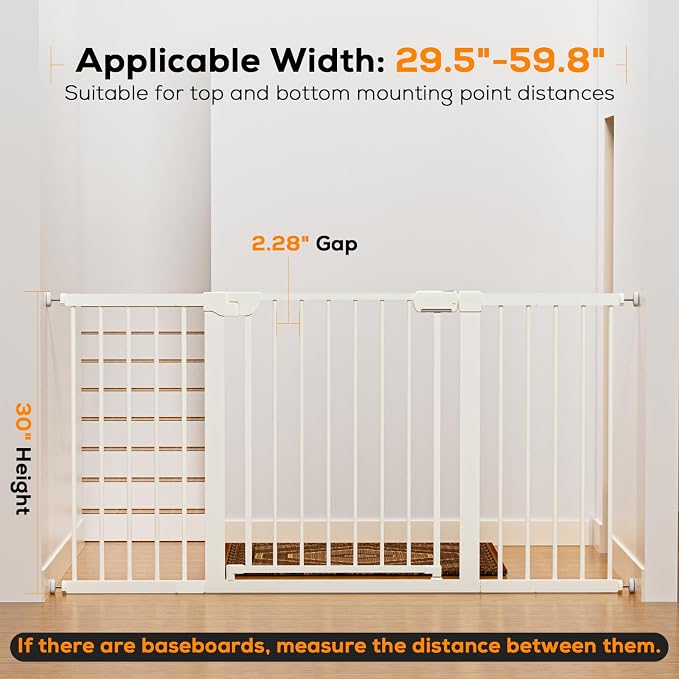29.5-59.8" Baby Gate for Stairs, Baby Safety Essentials, Auto Close Gate for - Image 6