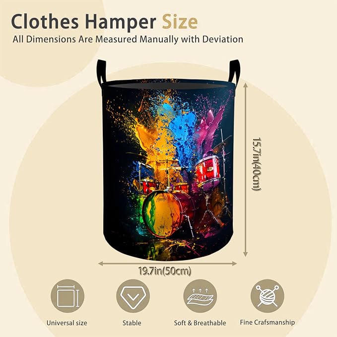 Drum Set Laundry Basket Hamper for Boys Girls Kids Adults, Foldable Waterproof - Image 2