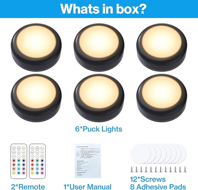 Cadrim Puck Lights, 6 Pack 13 Colors Changeable LED Puck lightings Battery - Image 8